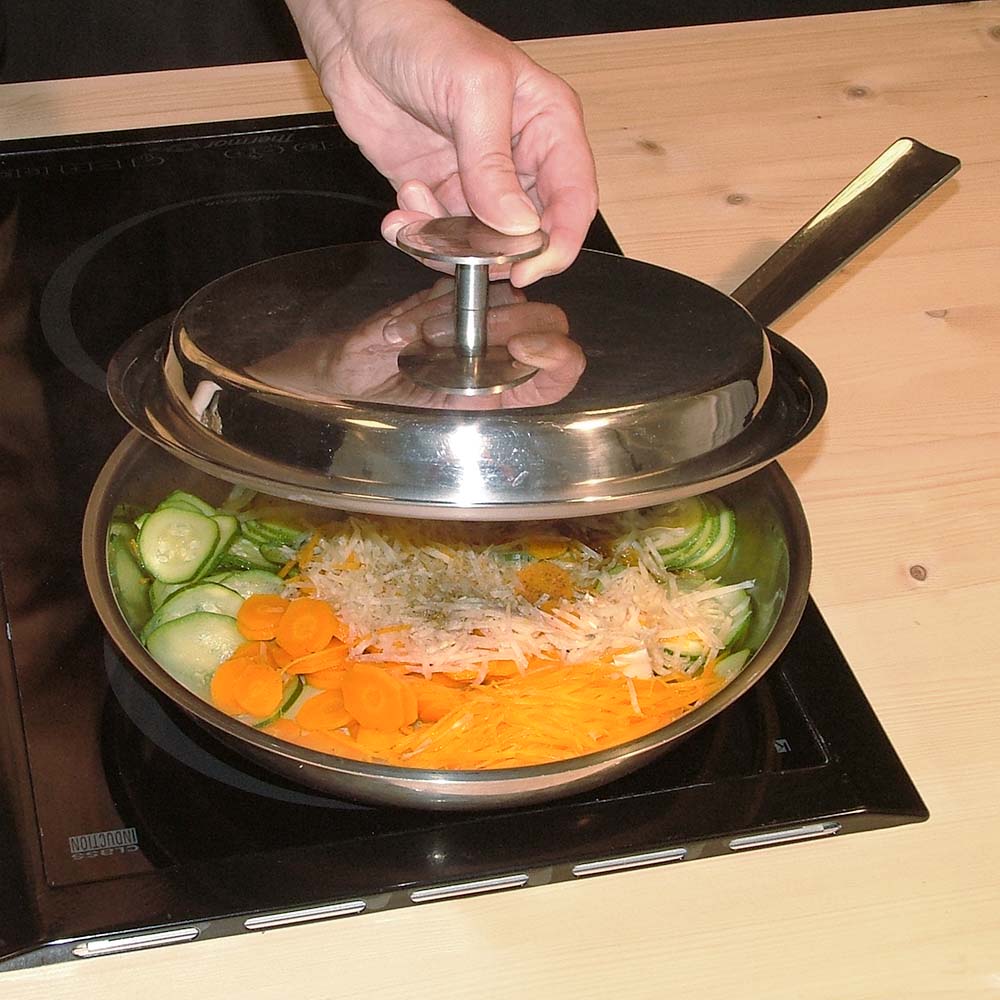 Cabilock Couvercle universel en acier inoxydable pour casserole, wok - 28 cm  : : Cuisine et Maison