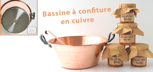 Bassine à confiture en cuivre avec un fond en inox compatible avec les plaques de cuisson à induction