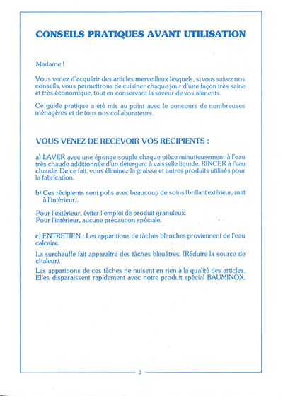 Depuis 50 ans ! Ancienne notice Baumstal - page 3 : conseils pratiques avnat utilisation