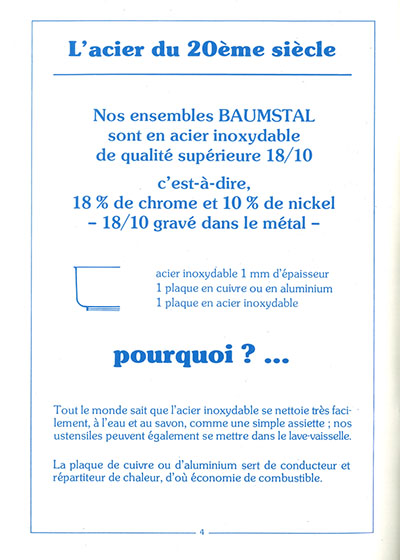 Depuis 50 ans ! Ancienne notice Baumstal - page 4 : l'acier du 20ème siècle