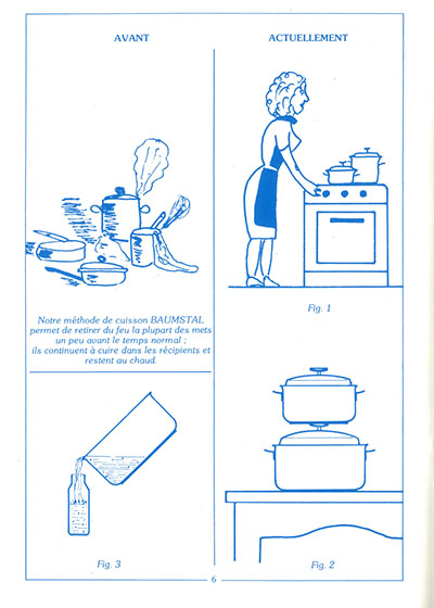 Depuis 50 ans ! Ancienne notice Baumstal - page 6 : illustration des avantages des ustensiles de cuisson Baumstal