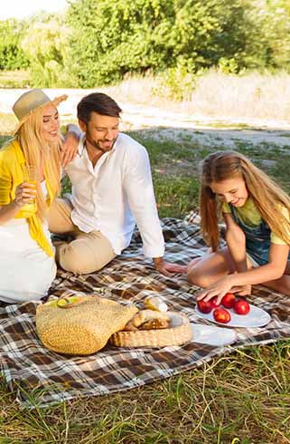 Pique nique familial dans l'herbe