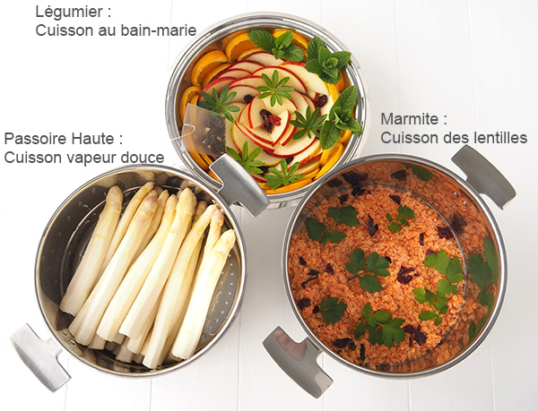 Pour la recette de la soupe de fruits on a combiné 3 cuissons en même temps grâce à l'Ensemble Cuisson Douce Baumstal