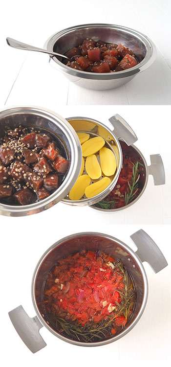Les étapes de la recette de la fondue au thon et tomates