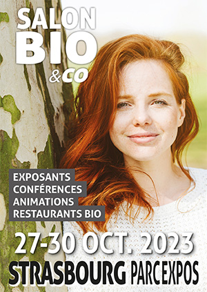 Affiche du salon Bio & Co qui se tiendra à Strasbourg au parc des expositions du 27 au 30 octobre 2023